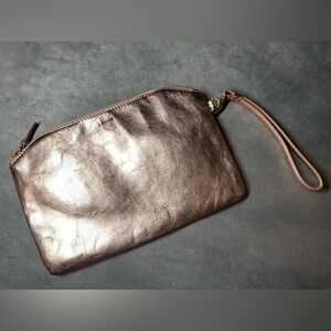 Lodis Leather RFID Protected Metallic Rose Gold Wristlet Clutch